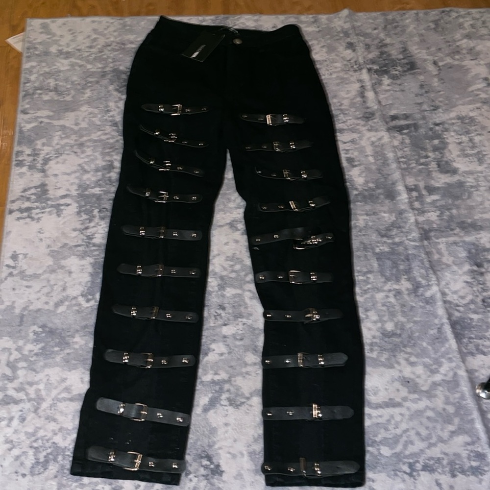 Black Open Front Jeans